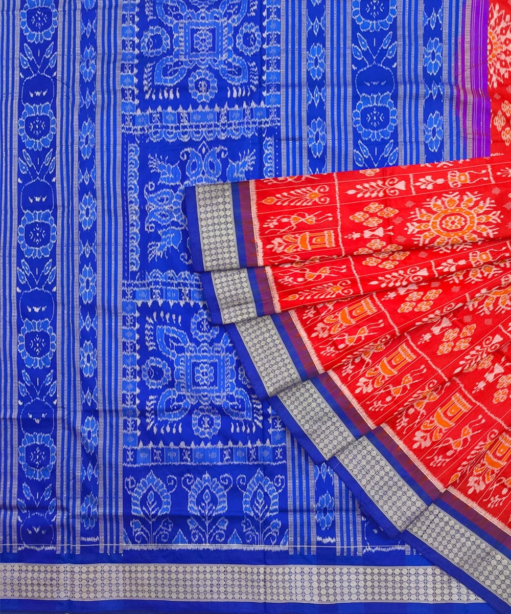 Red Blue Sambalpuri Handwoven Silk Saree SFSSAR1819