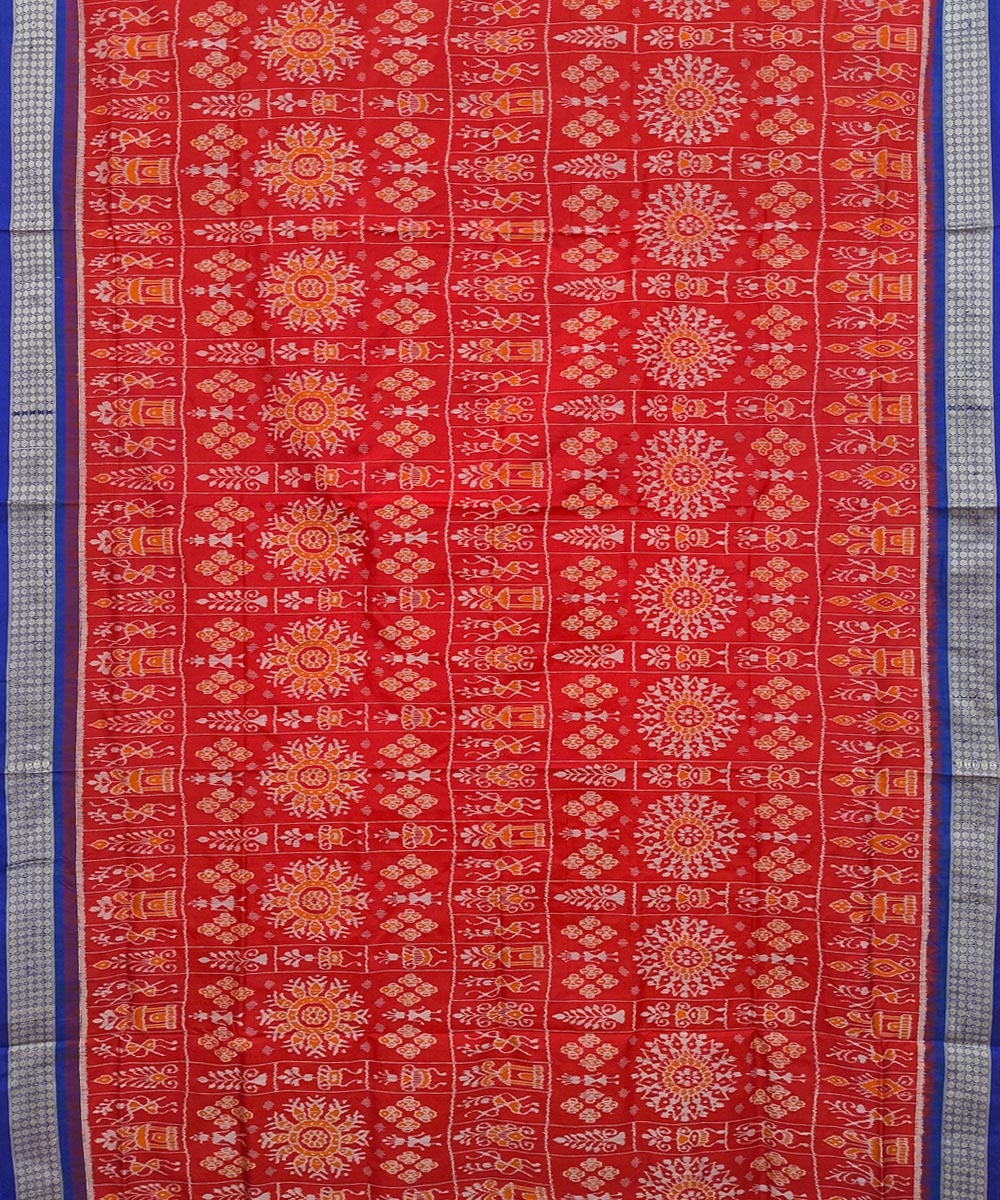 Red Blue Sambalpuri Handwoven Silk Saree Image 3