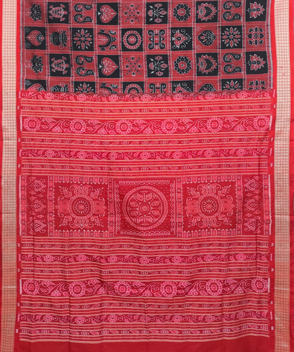 Black Red Sambalpuri Handwoven Silk Saree Image 2