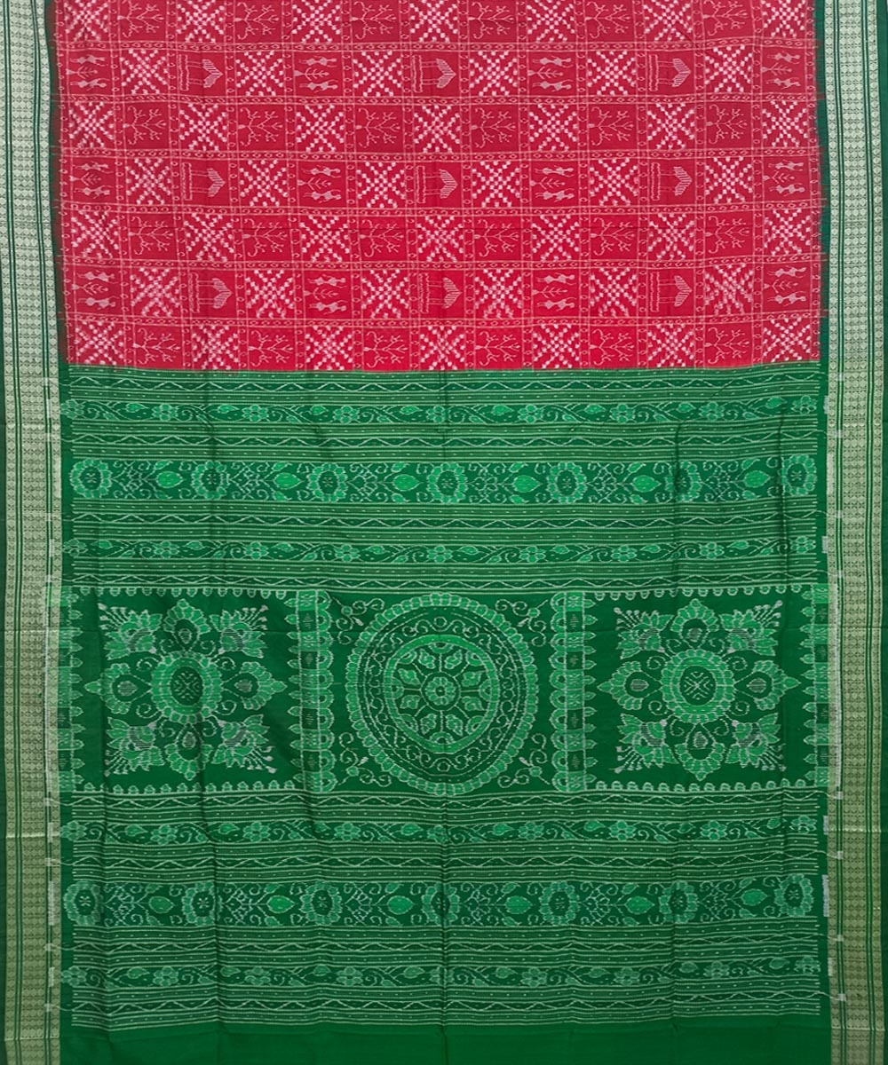 Red Green Sambalpuri Handwoven Silk Saree Image 2