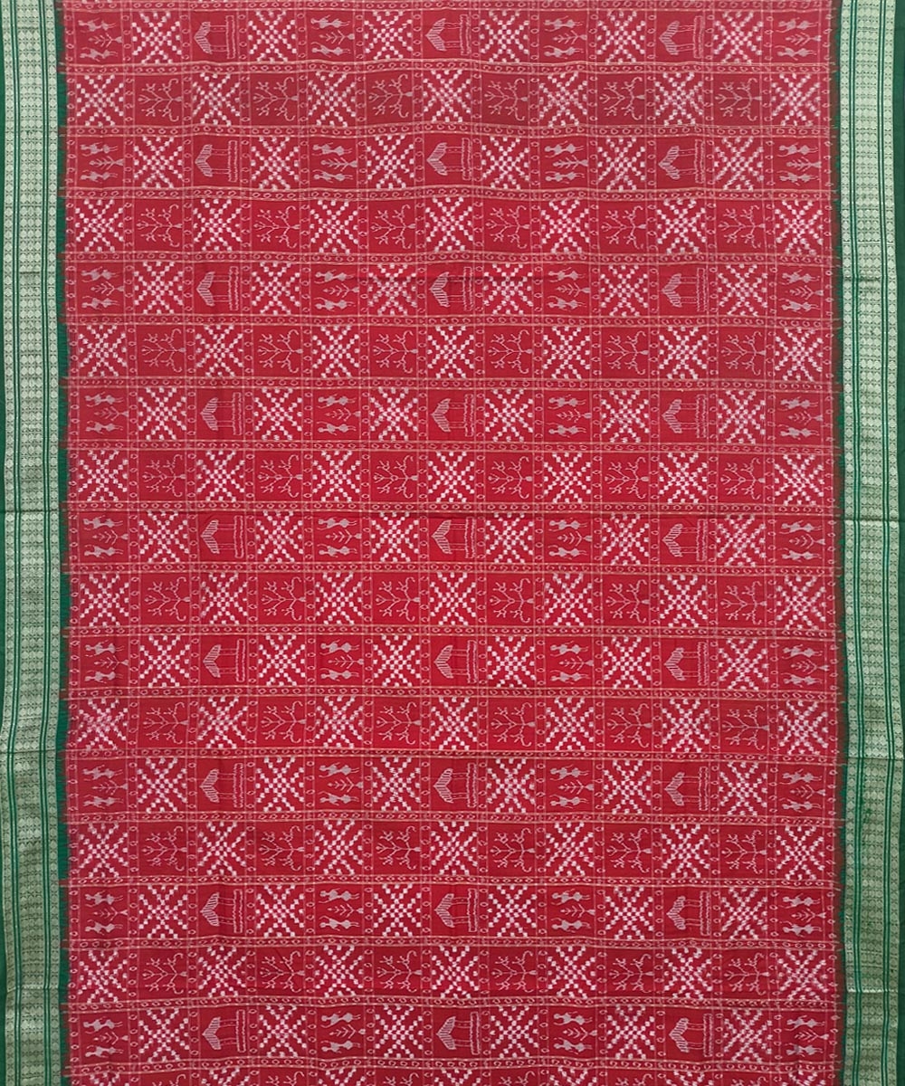 Red Green Sambalpuri Handwoven Silk Saree Image 3