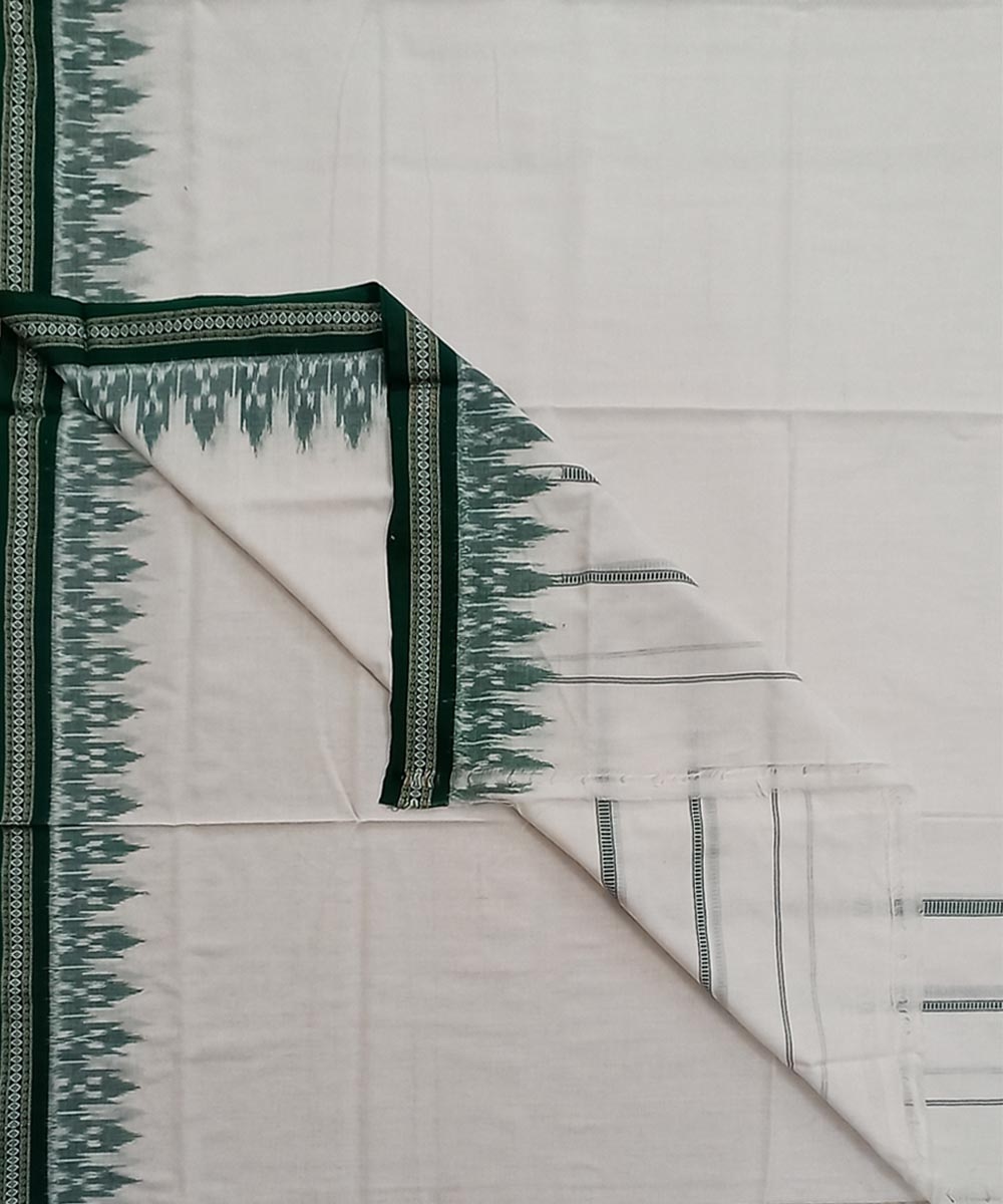 Offwhite Green Sambalpuri Handwoven Cotton Joda SFSJOD1826