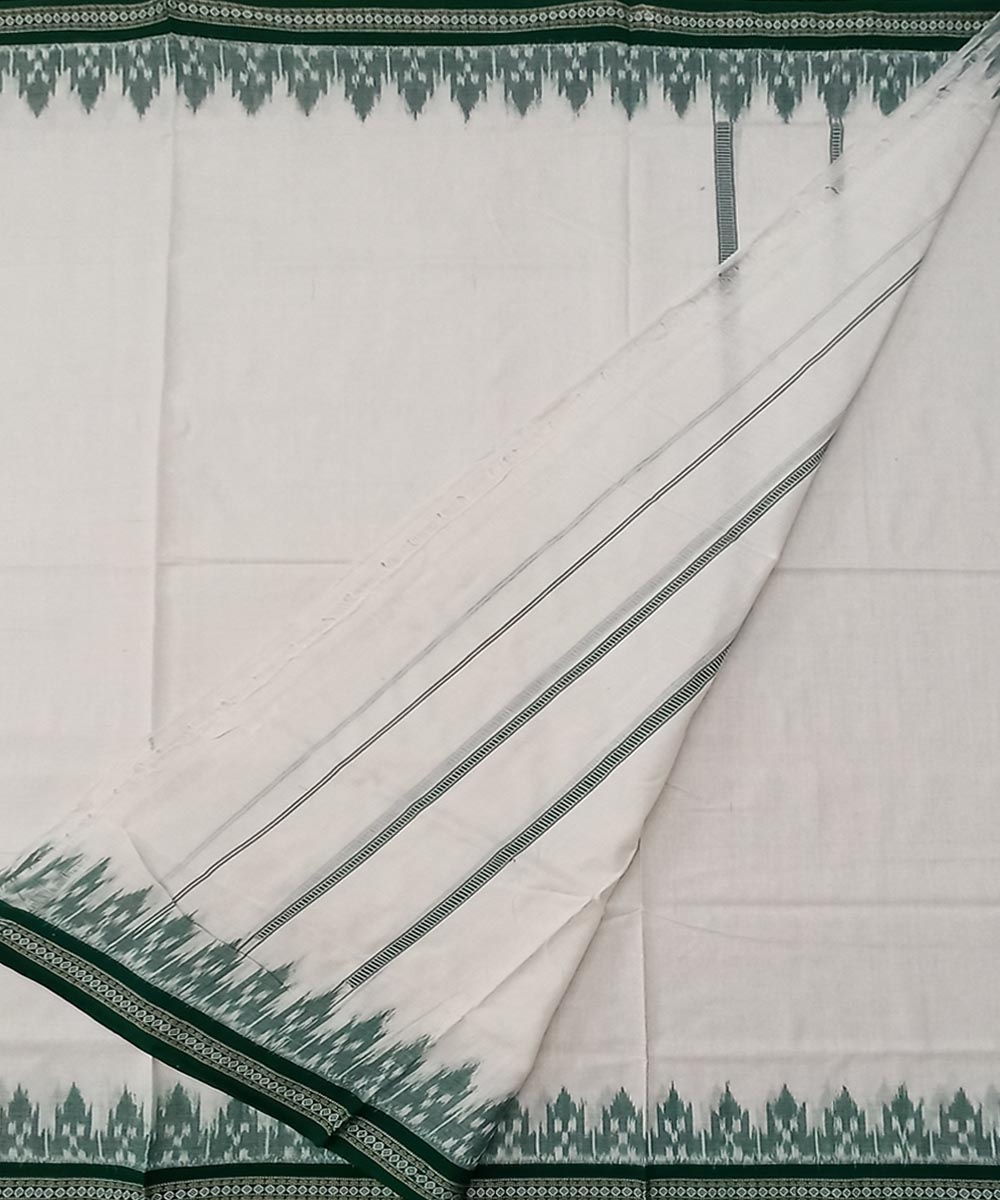 Offwhite Green Sambalpuri Handwoven Cotton Joda Image 2