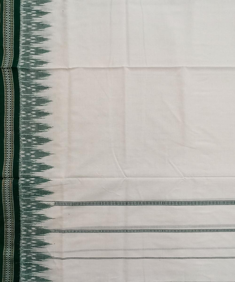 Offwhite Green Sambalpuri Handwoven Cotton Joda Image 4