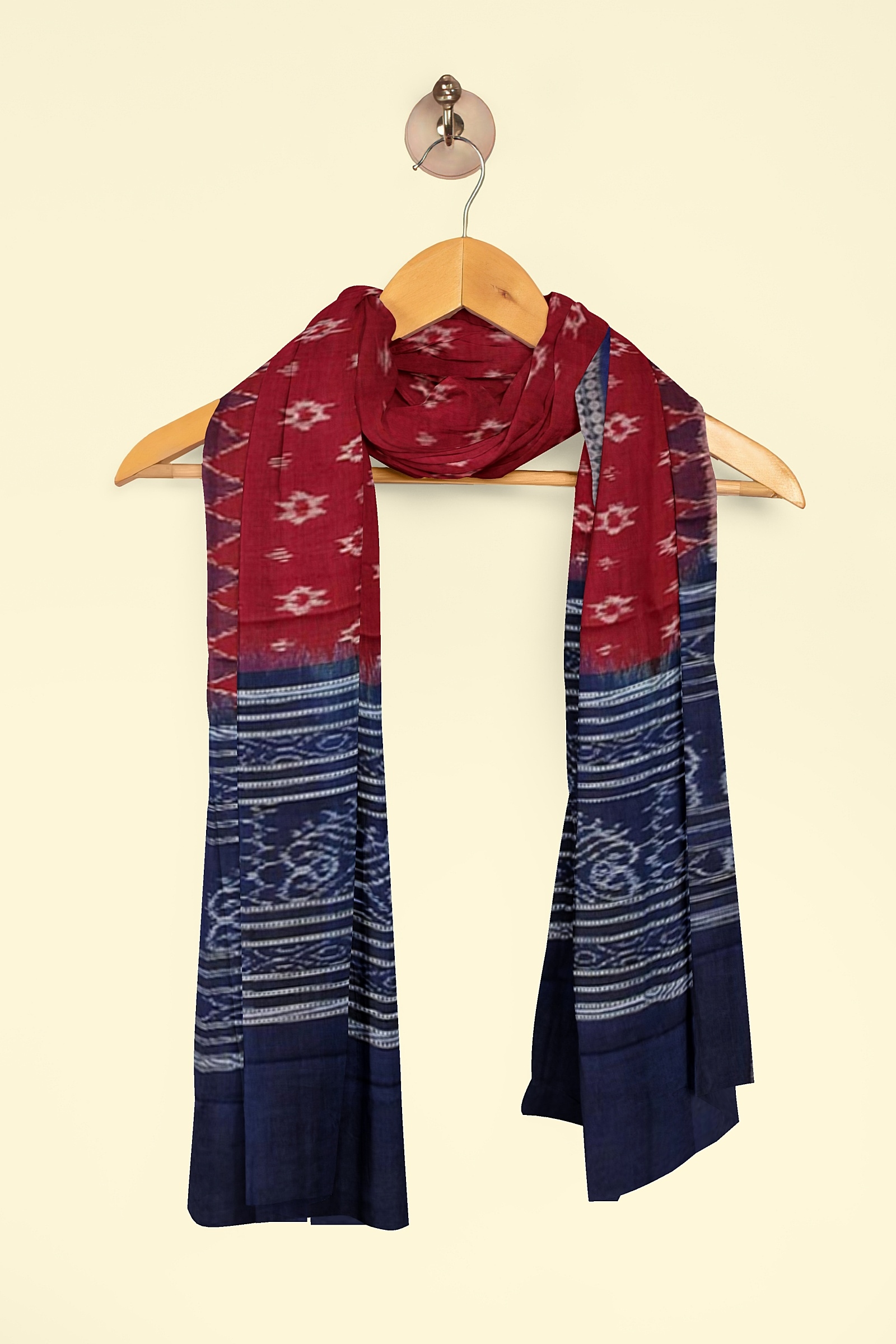Maroon Blue Sambalpuri Handwoven Single Ikat Cotton Dupatta Image 4