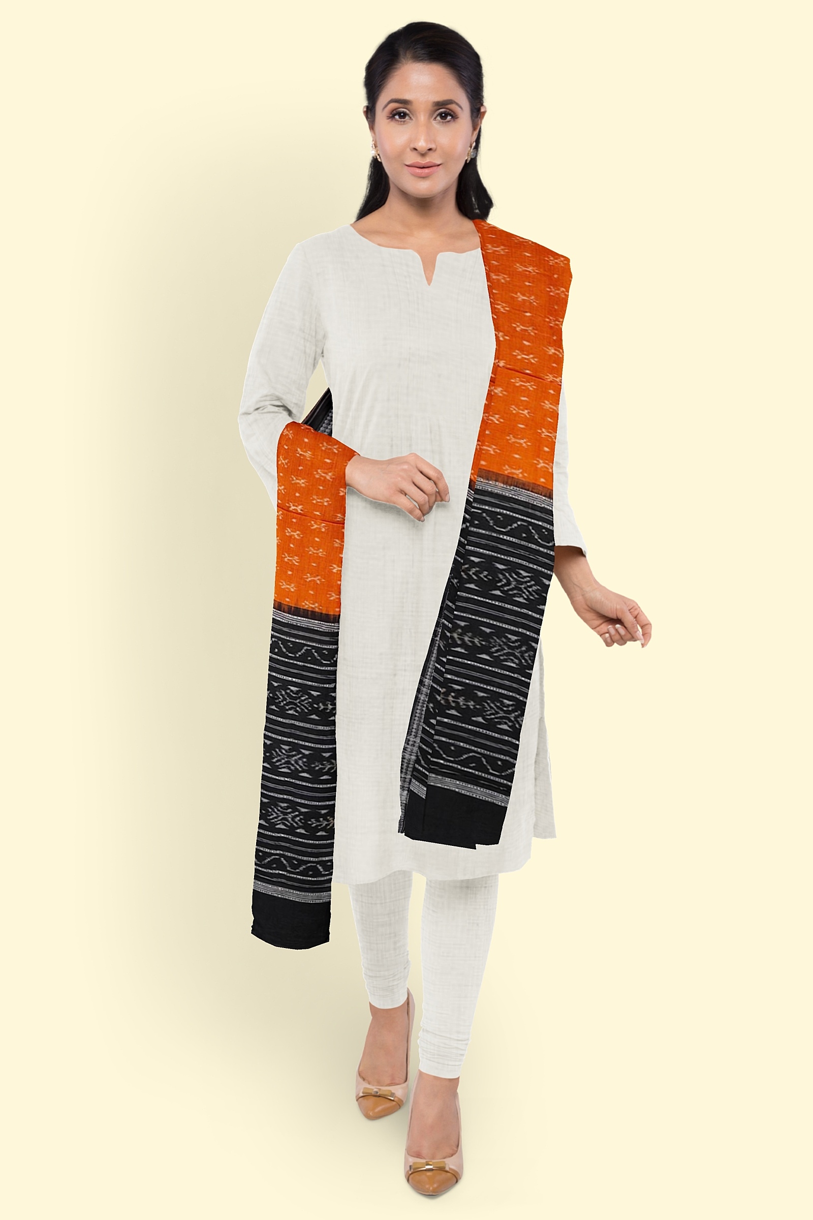 Rust Black Sambalpuri Handwoven Single Ikat Cotton Dupatta Image 3
