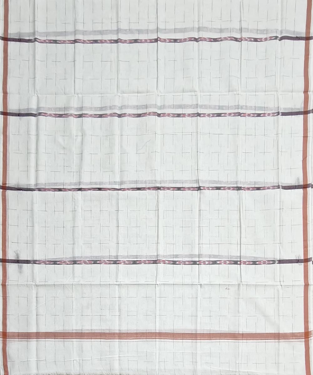 White Sambalpuri Handwoven Cotton Lugi Image 3