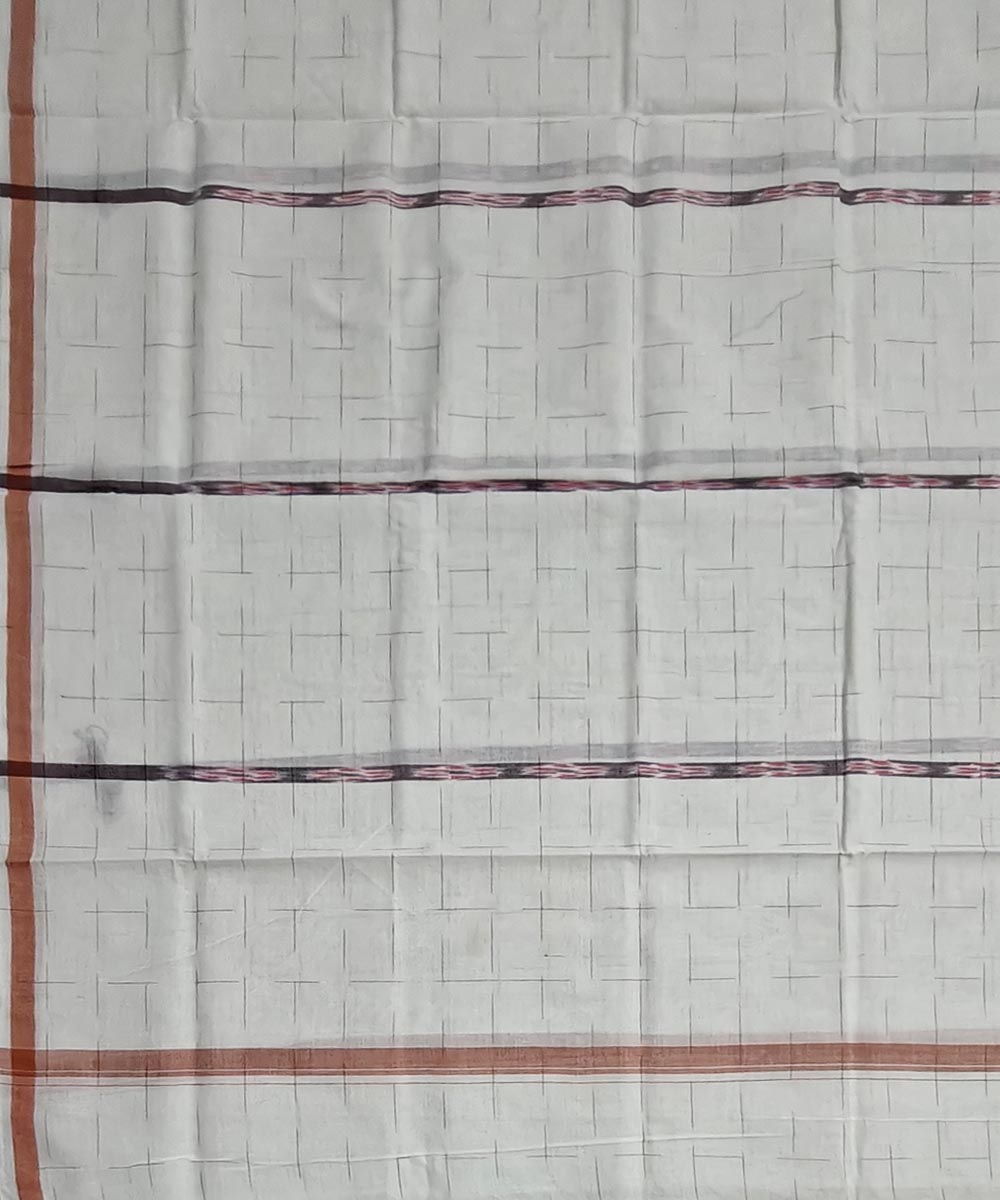 White Sambalpuri Handwoven Cotton Lugi Image 4