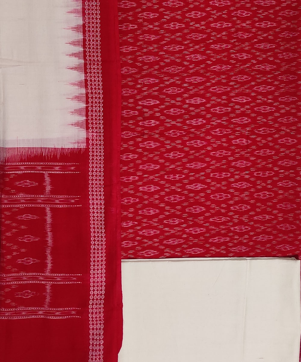 Red Offwhite Sambalpuri Handwoven Single Ikat Suit Set Image 2