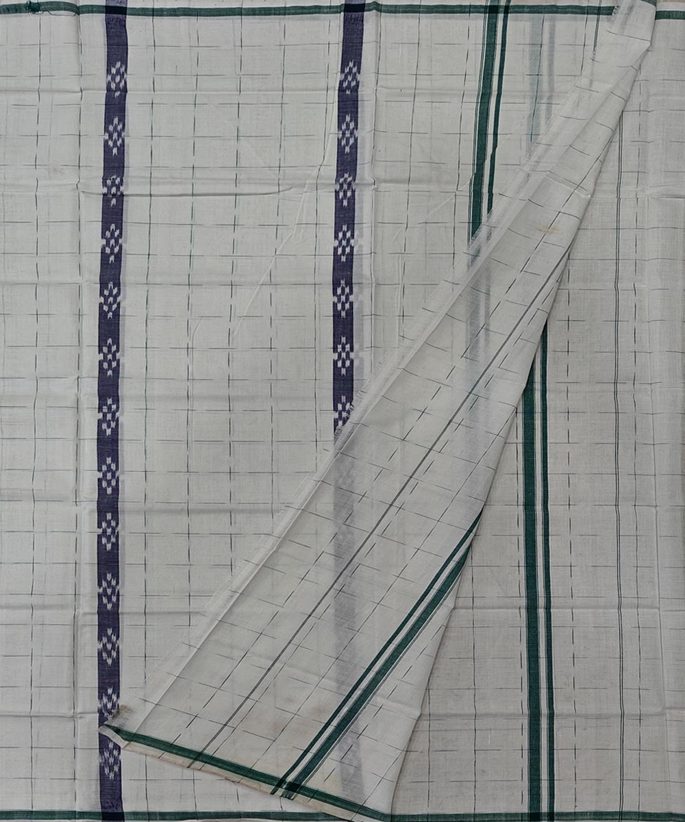 White Blue Sambalpuri Handwoven Cotton Lungi Image 2