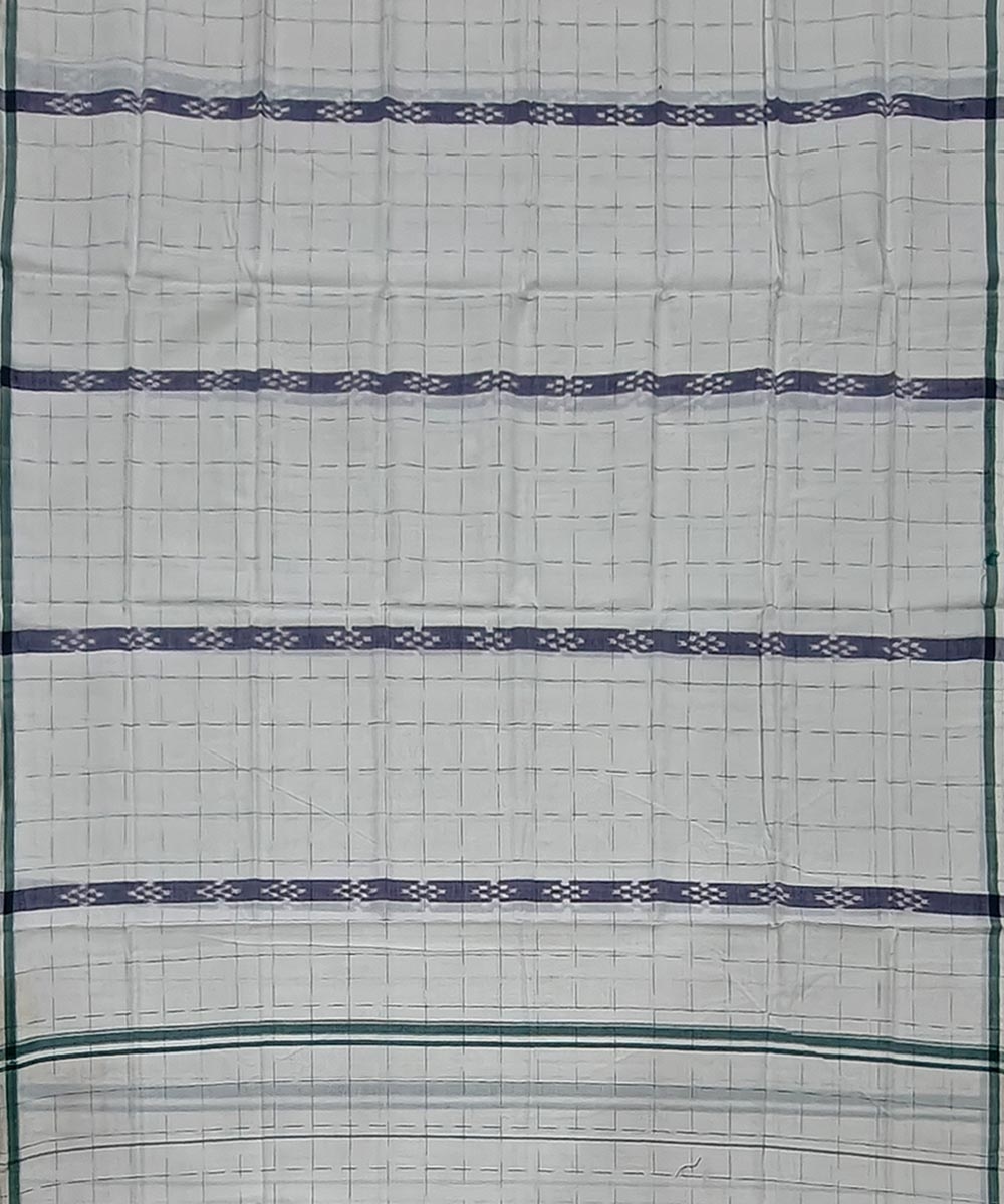 White Blue Sambalpuri Handwoven Cotton Lungi Image 3