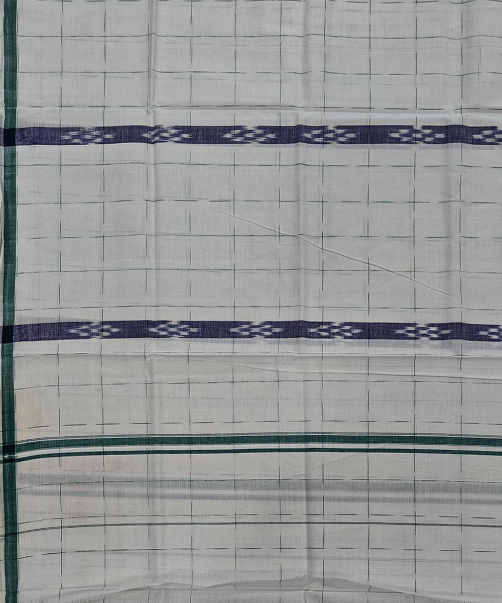 White Blue Sambalpuri Handwoven Cotton Lungi Image 4