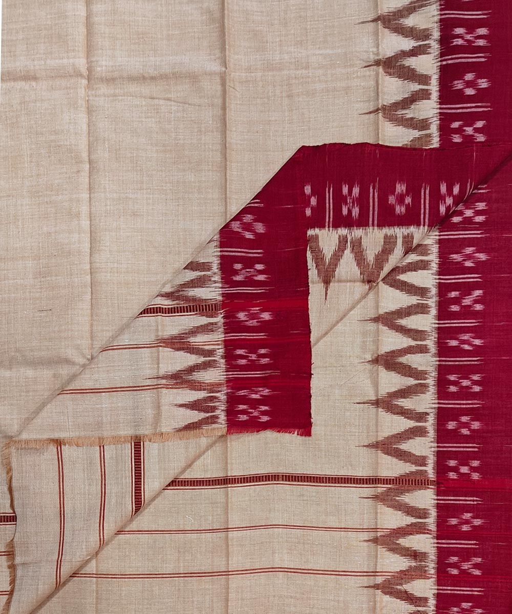 Beige Maroon Sambalpuri Handwoven Cotton Gamuchha SFCGAM2110
