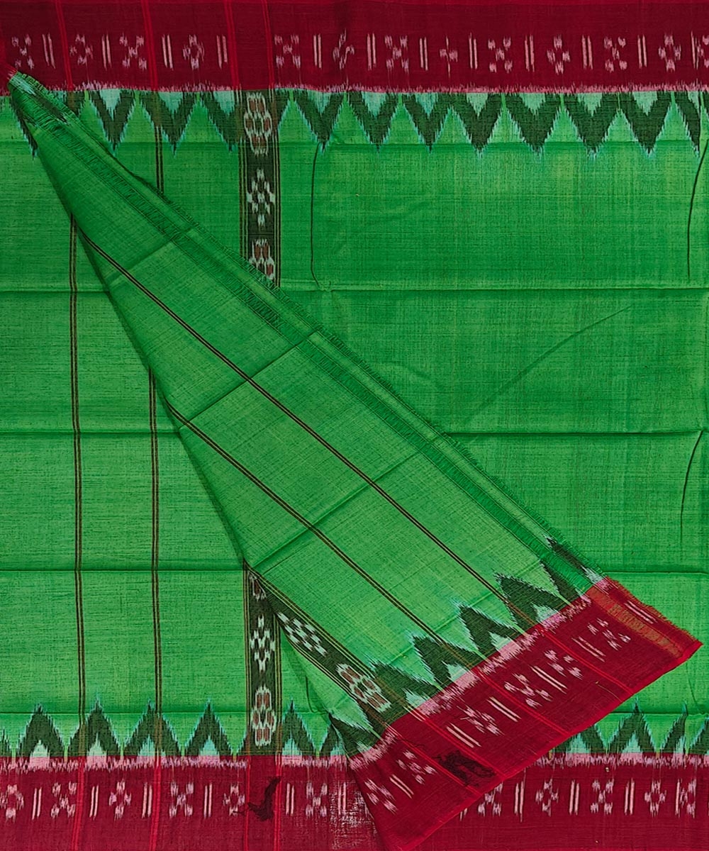 Parrot Green Maroon Sambalpuri Handwoven Cotton Gamuchha Image 2