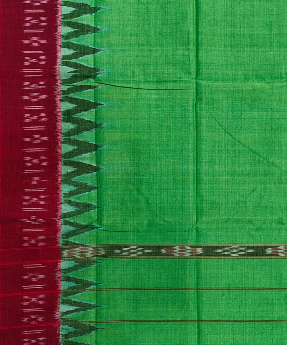 Parrot Green Maroon Sambalpuri Handwoven Cotton Gamuchha Image 4