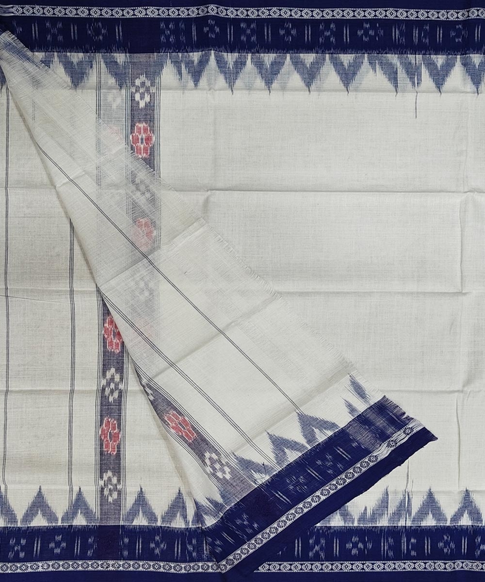Offwhite Blue Sambalpuri Handwoven Cotton Gamuchha Image 2