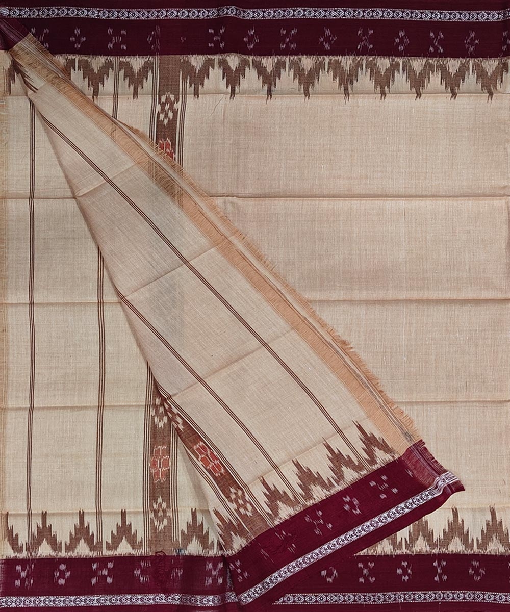 Beige Maroon Sambalpuri Handwoven Cotton Gamuchha Image 2