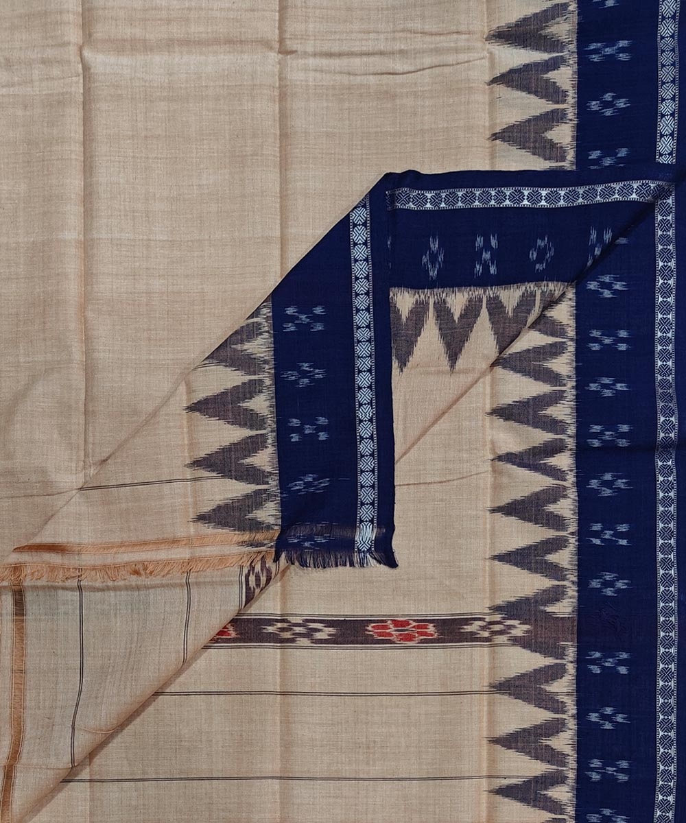 Beige Blue Sambalpuri Handwoven Cotton Gamuchha SFCGAM2118