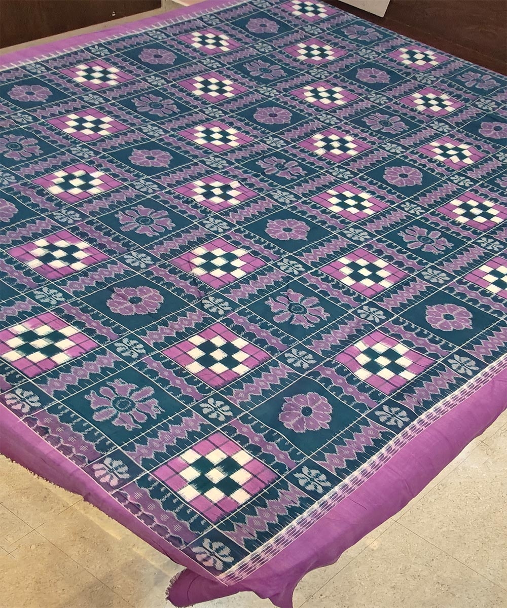 Green Pink Sambalpuri Handwoven Cotton Double Bed Sheet Image 2