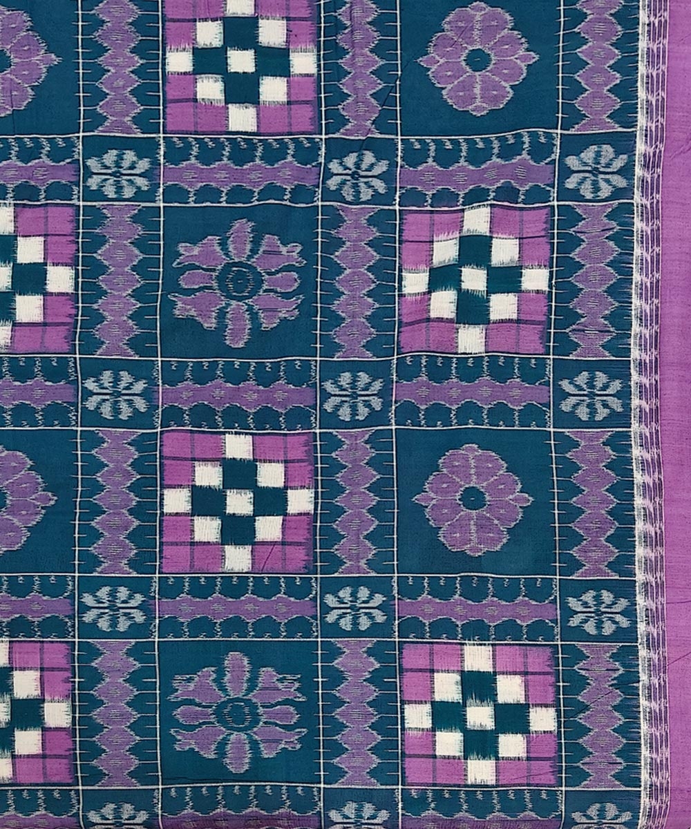 Green Pink Sambalpuri Handwoven Cotton Double Bed Sheet Image 3