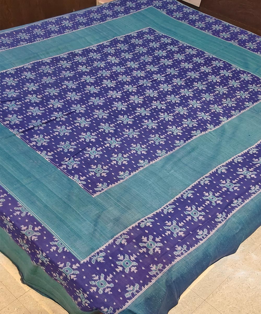 Blue Green Sambalpuri Handwoven Cotton Double Bed Sheet Image 2