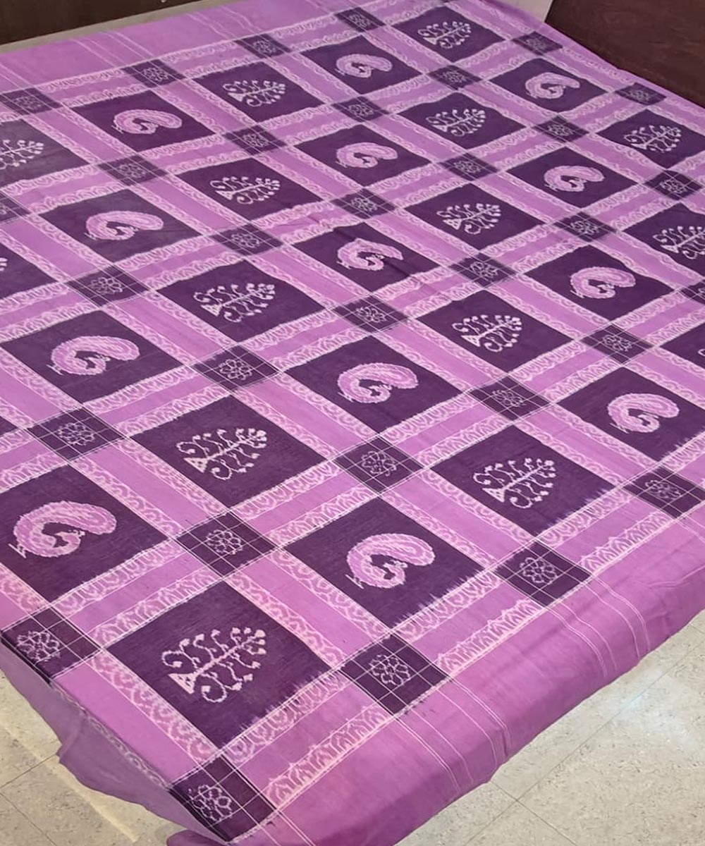 Purple Sambalpuri Handwoven Cotton Double Bed Sheet Image 2