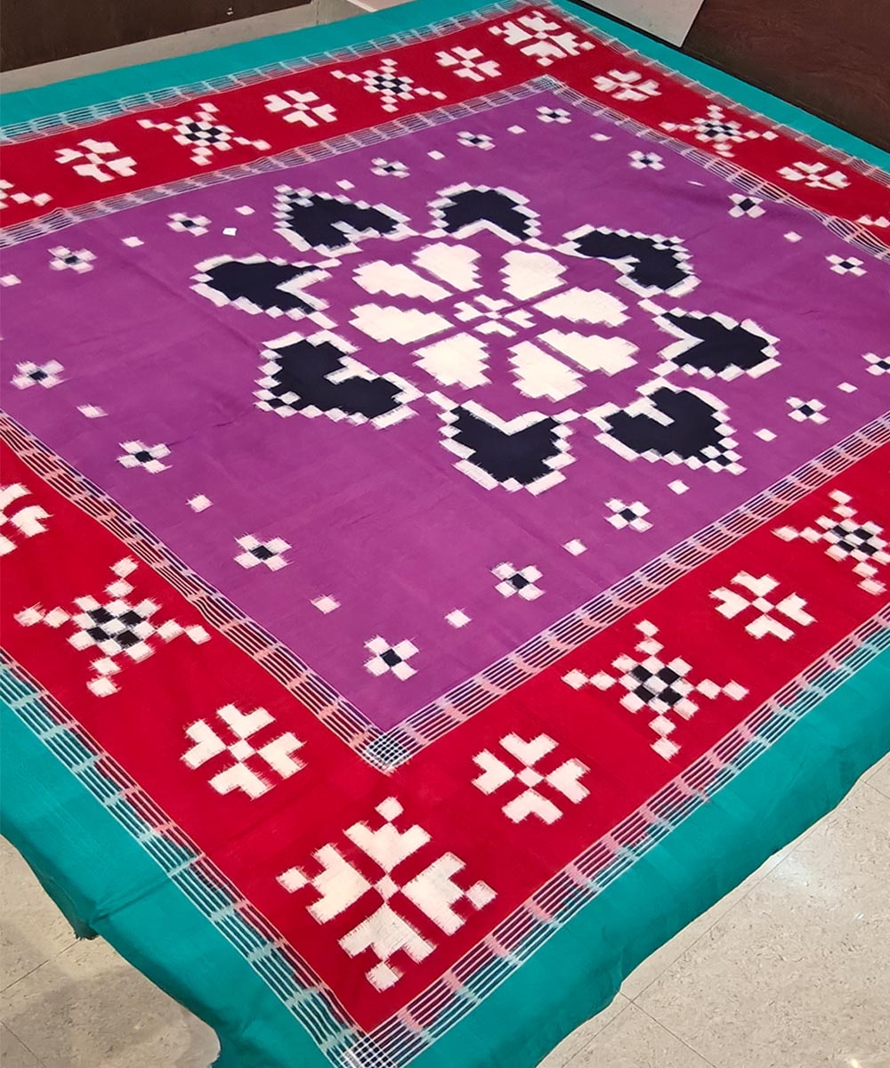 Purple Sambalpuri Handwoven Cotton Double Bed Sheet Image 2