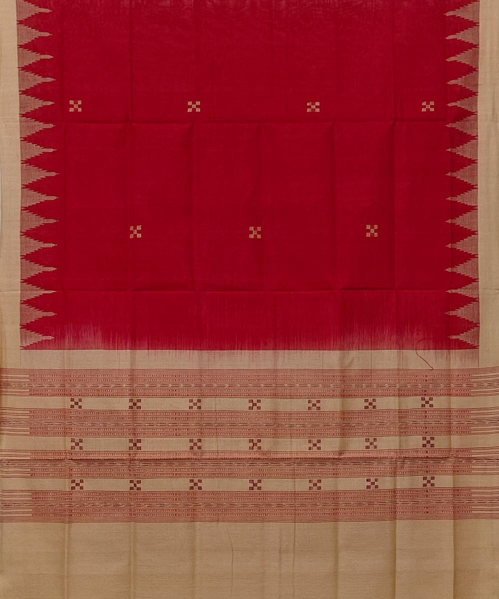 Red Beige Sambalpuri Handwoven Single Ikat Cotton Dupatta Image 2
