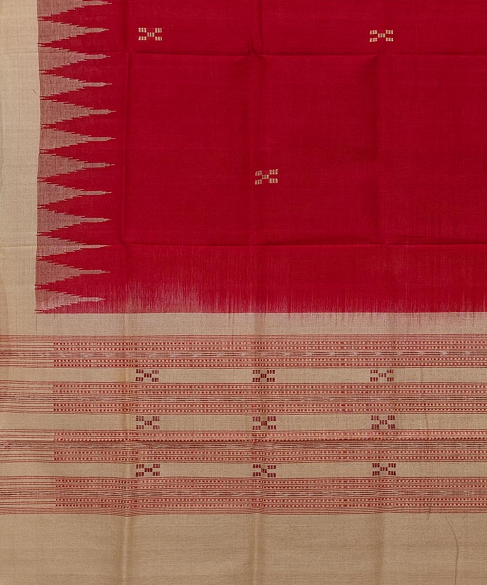 Red Beige Sambalpuri Handwoven Single Ikat Cotton Dupatta Image 3