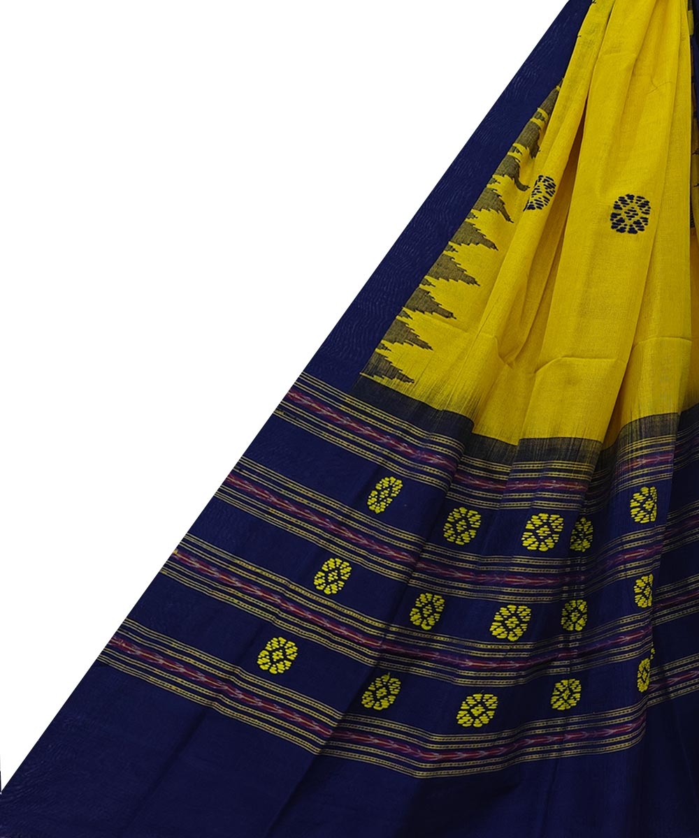 Yellow Black Sambalpuri Handwoven Single Ikat Cotton Dupatta SFCDUP2167