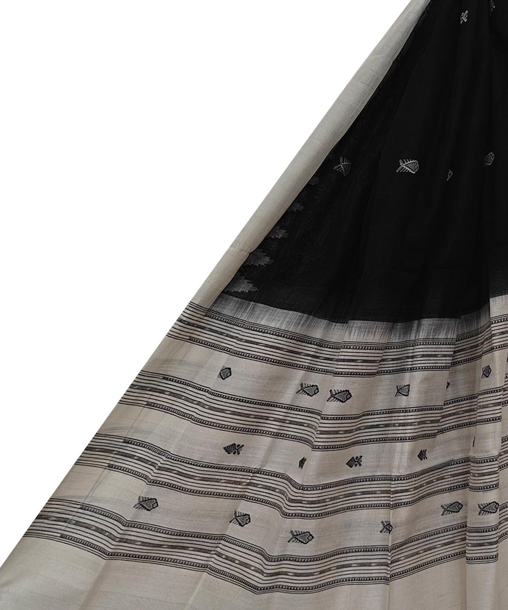 Black White Sambalpuri Handwoven Single Ikat Cotton Dupatta SFCDUP2168