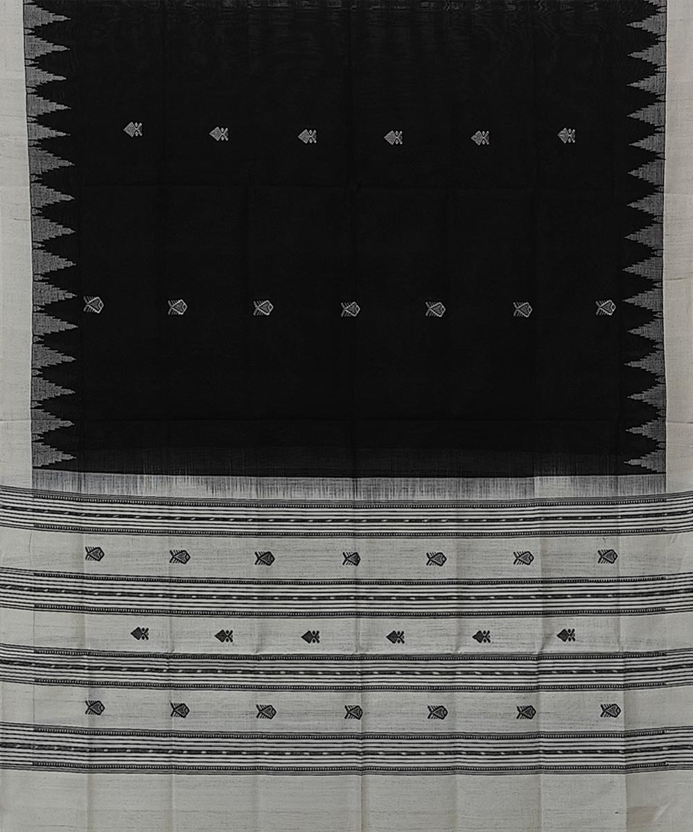 Black White Sambalpuri Handwoven Single Ikat Cotton Dupatta Image 2