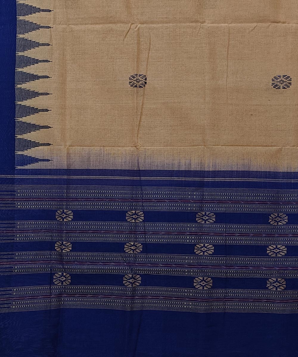 Beige Blue Sambalpuri Handwoven Single Ikat Cotton Dupatta Image 3