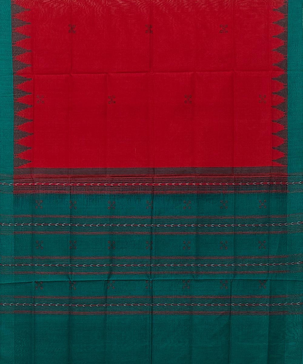 Red Green Sambalpuri Handwoven Single Ikat Cotton Dupatta Image 2