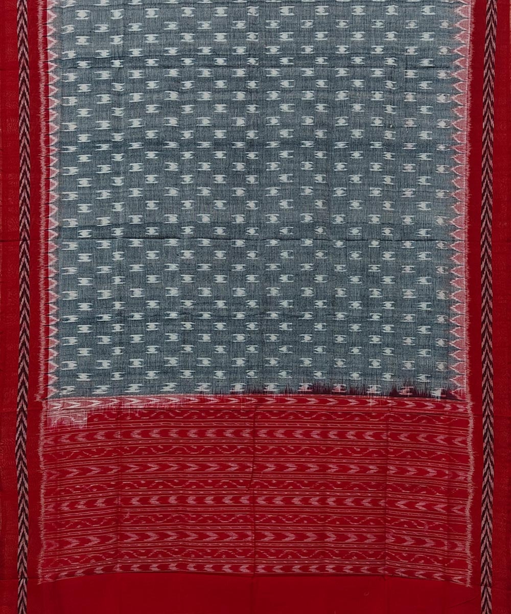 Gray Red Sambalpuri Handwoven Single Ikat Cotton Dupatta Image 2