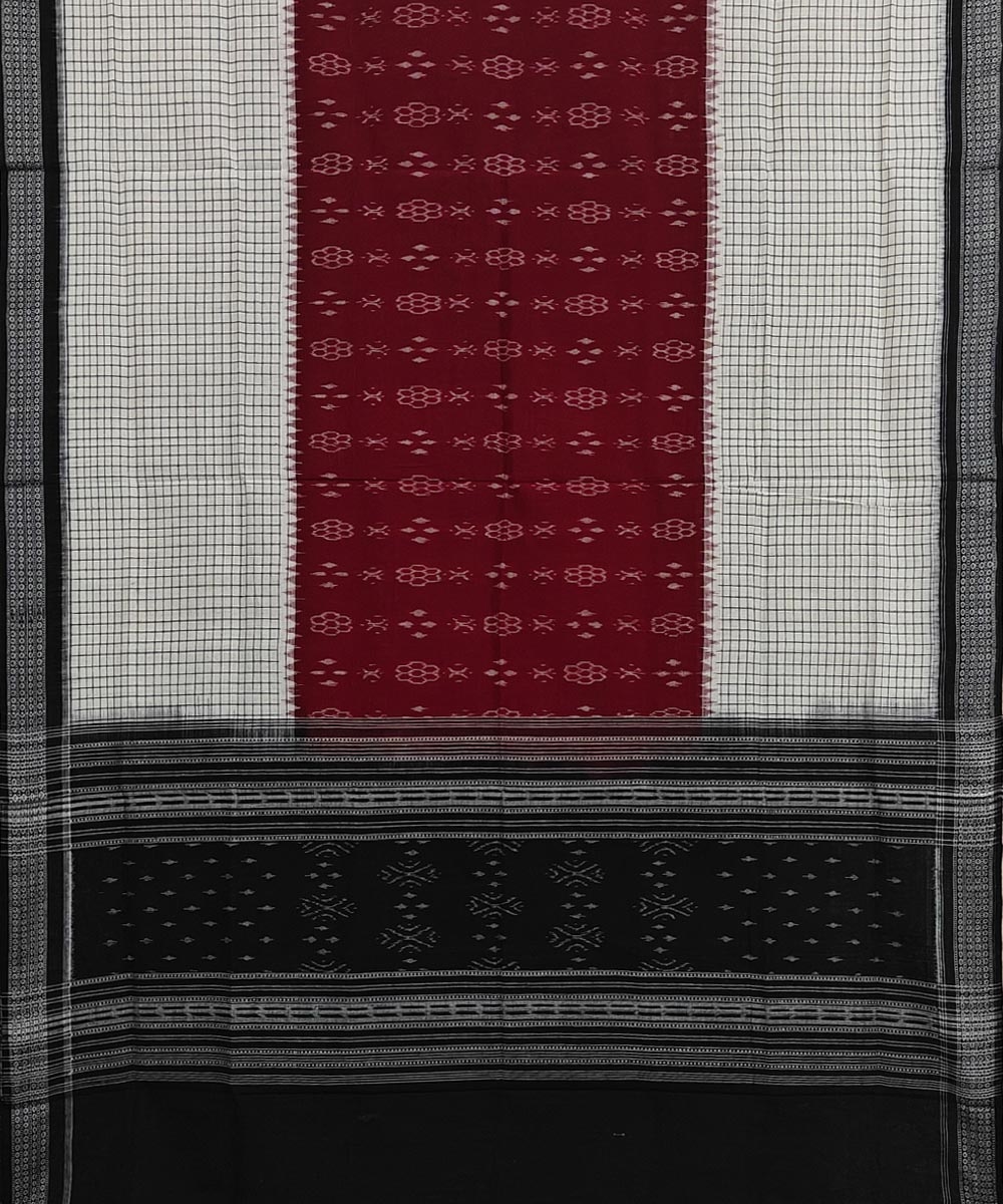 Maroon White Sambalpuri Handwoven Single Ikat Cotton Dupatta Image 2