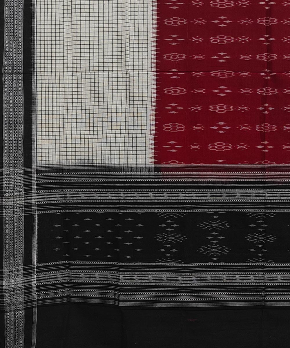 Maroon White Sambalpuri Handwoven Single Ikat Cotton Dupatta Image 3