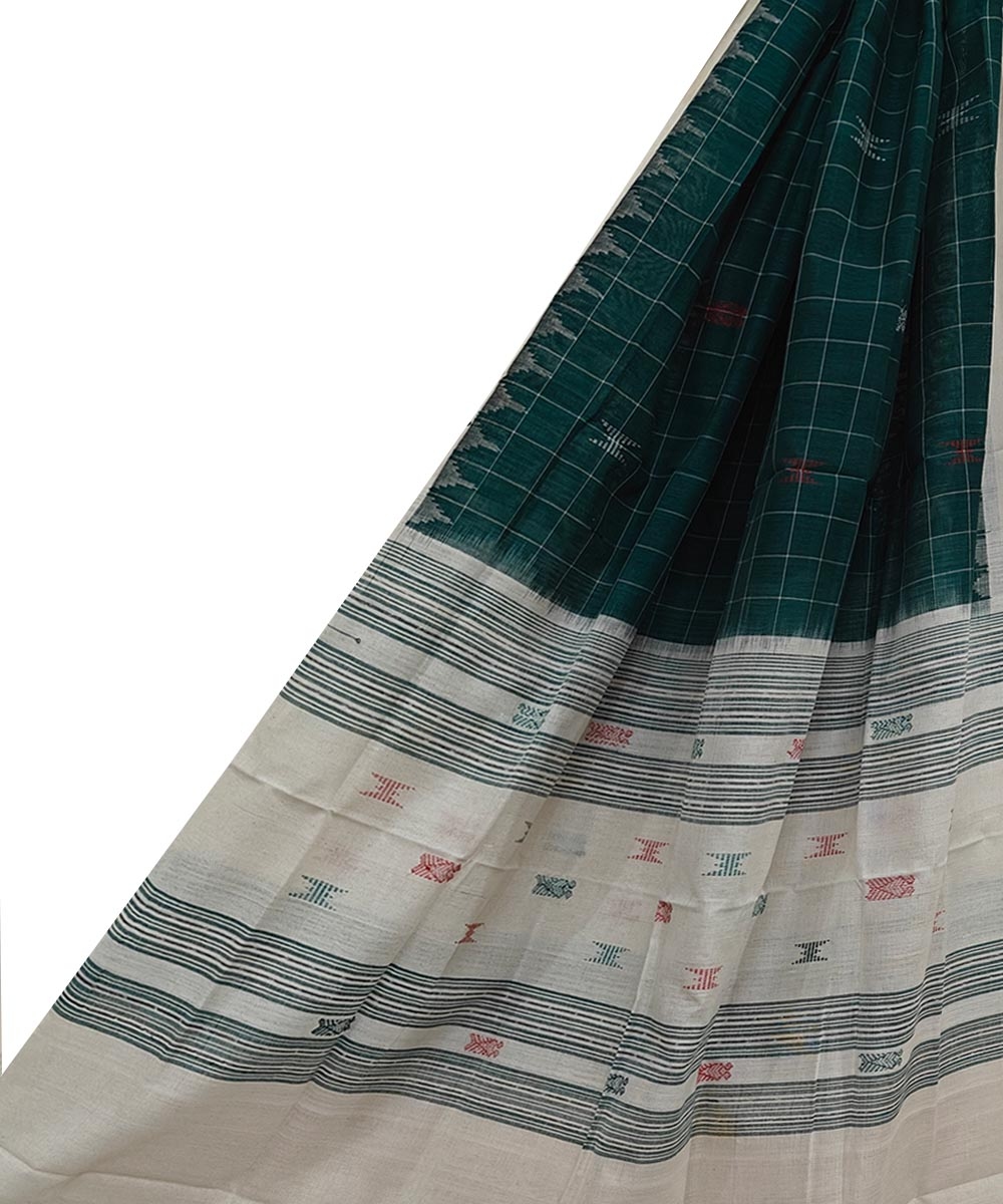 Green White Sambalpuri Handwoven Single Ikat Cotton Dupatta SFCDUP2181