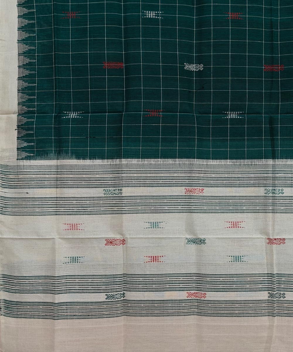 Green White Sambalpuri Handwoven Single Ikat Cotton Dupatta Image 3