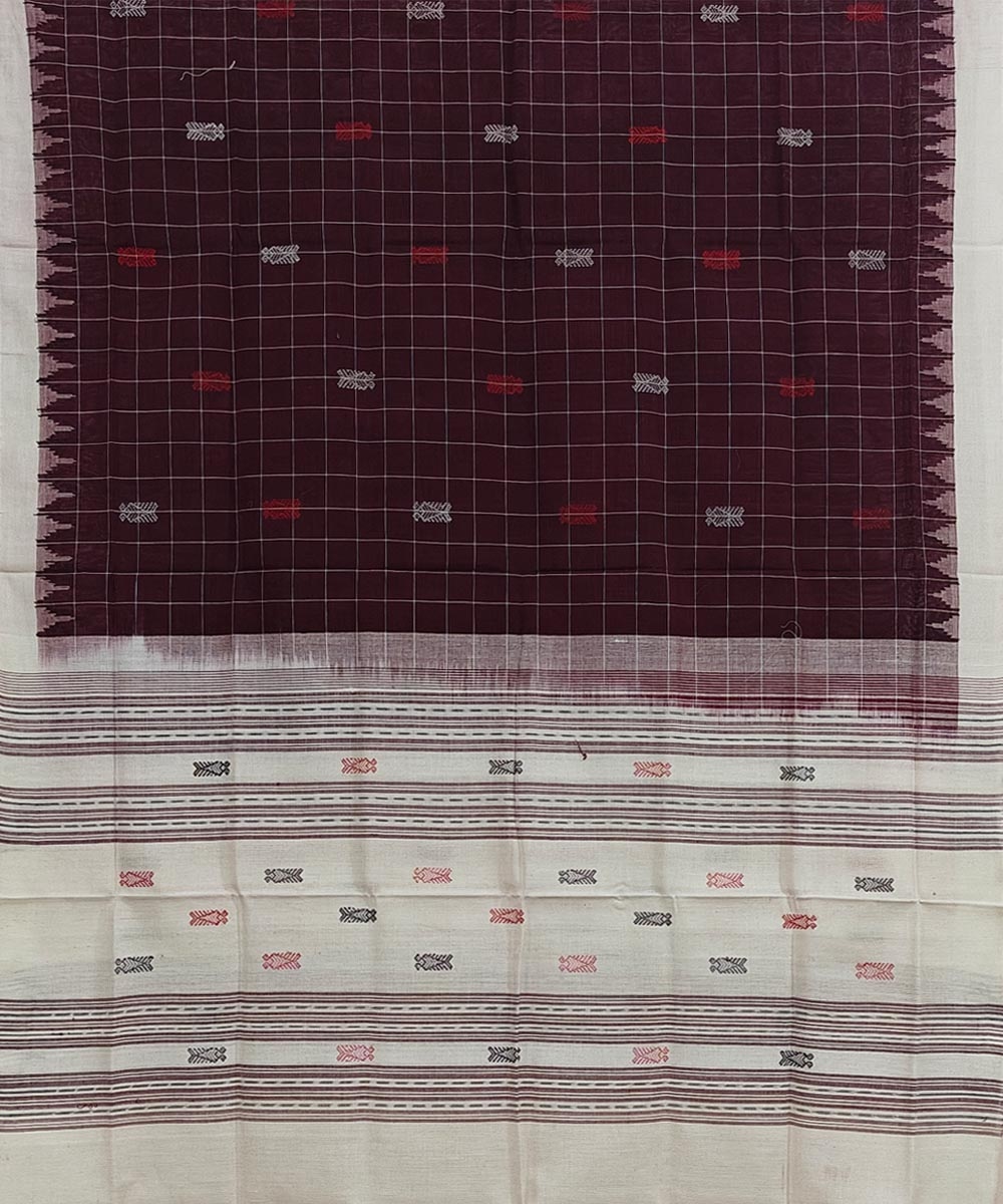 Maroon White Sambalpuri Handwoven Single Ikat Cotton Dupatta Image 2