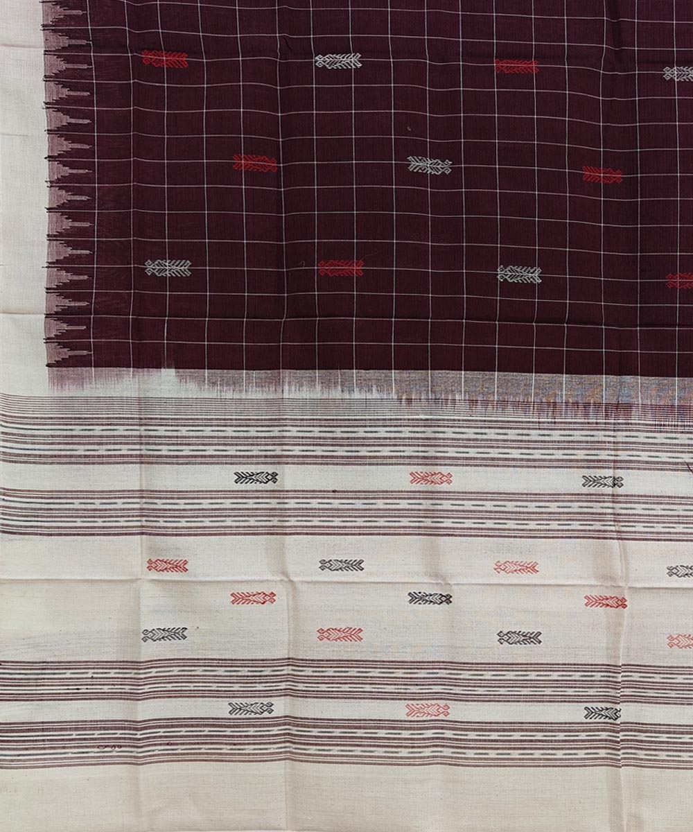 Maroon White Sambalpuri Handwoven Single Ikat Cotton Dupatta Image 3