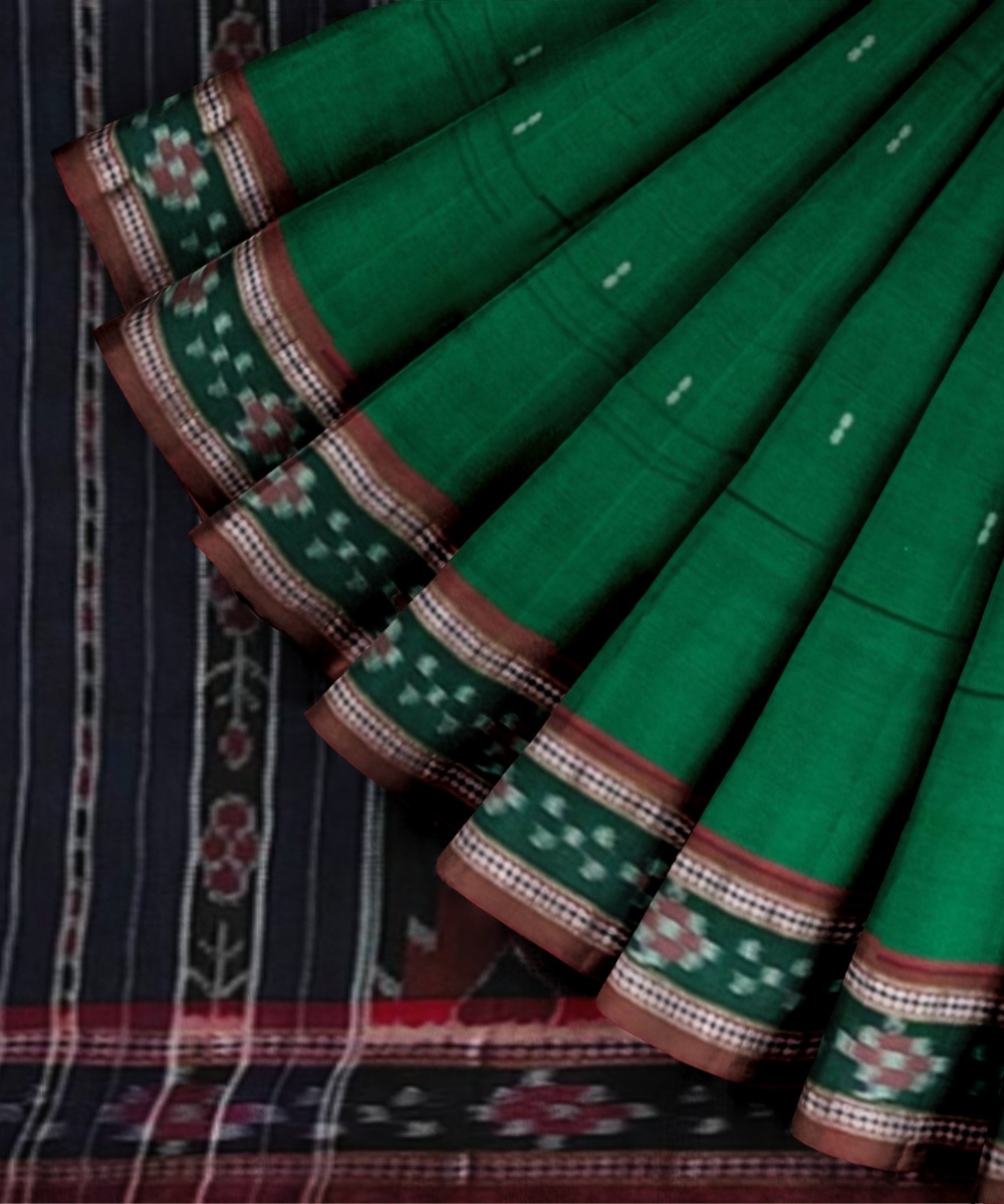 Green Maroon Sambalpuri Handwoven Single Ikat Cotton Saree Image 2