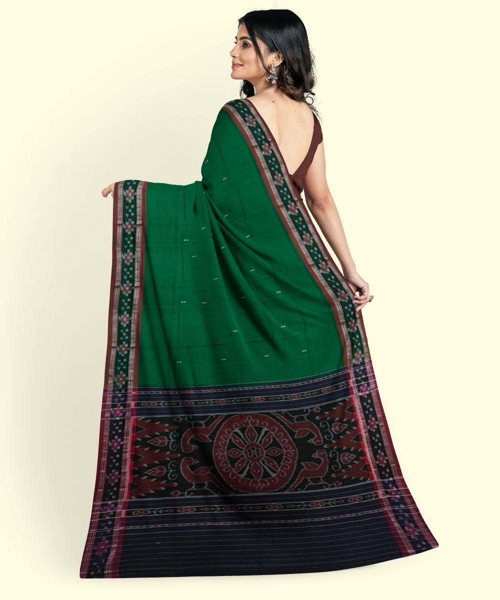Green Maroon Sambalpuri Handwoven Single Ikat Cotton Saree Image 3