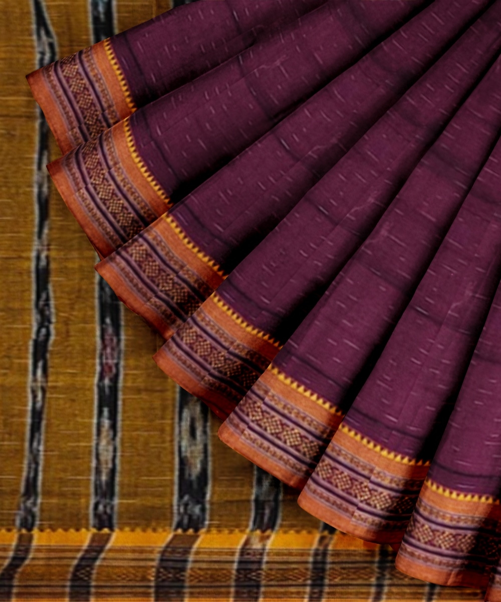 Purple Yellow Sambalpuri Handwoven Single Ikat Cotton Saree Image 3