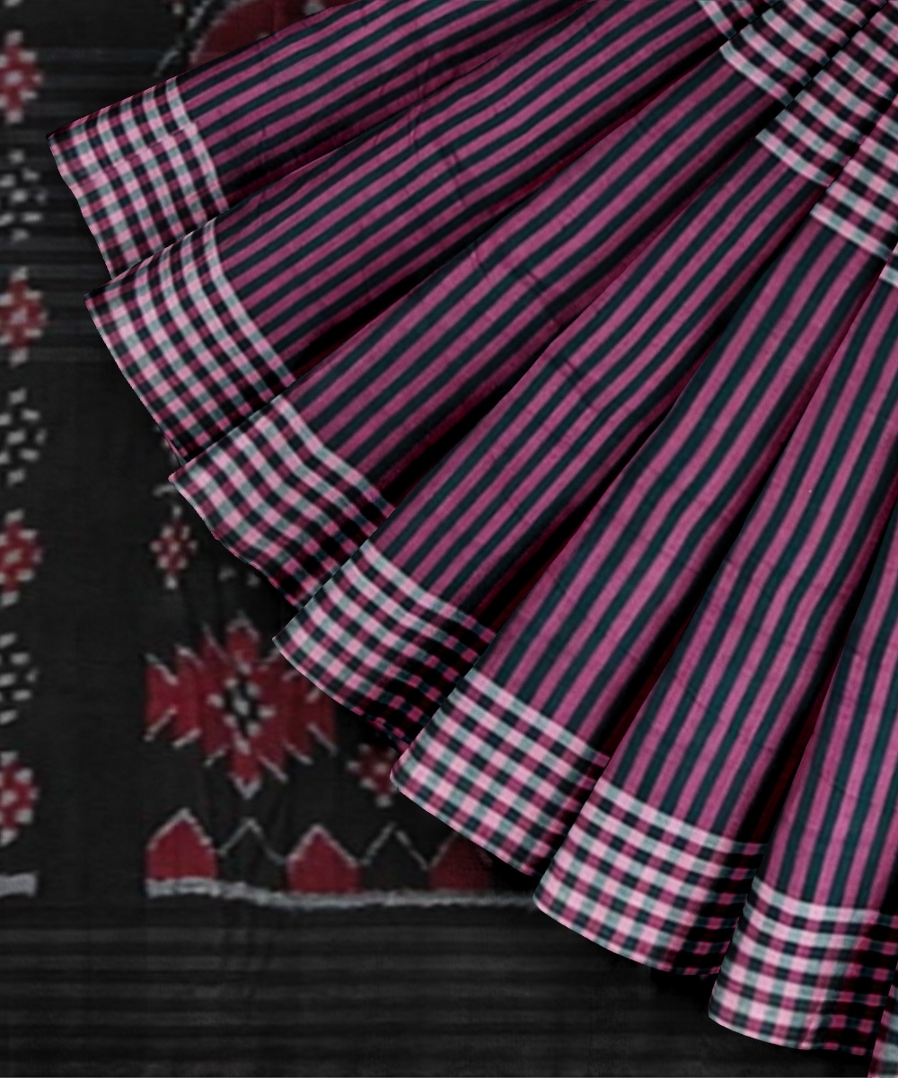 Purple Black Sambalpuri Handwoven Single Ikat Cotton Saree Image 2