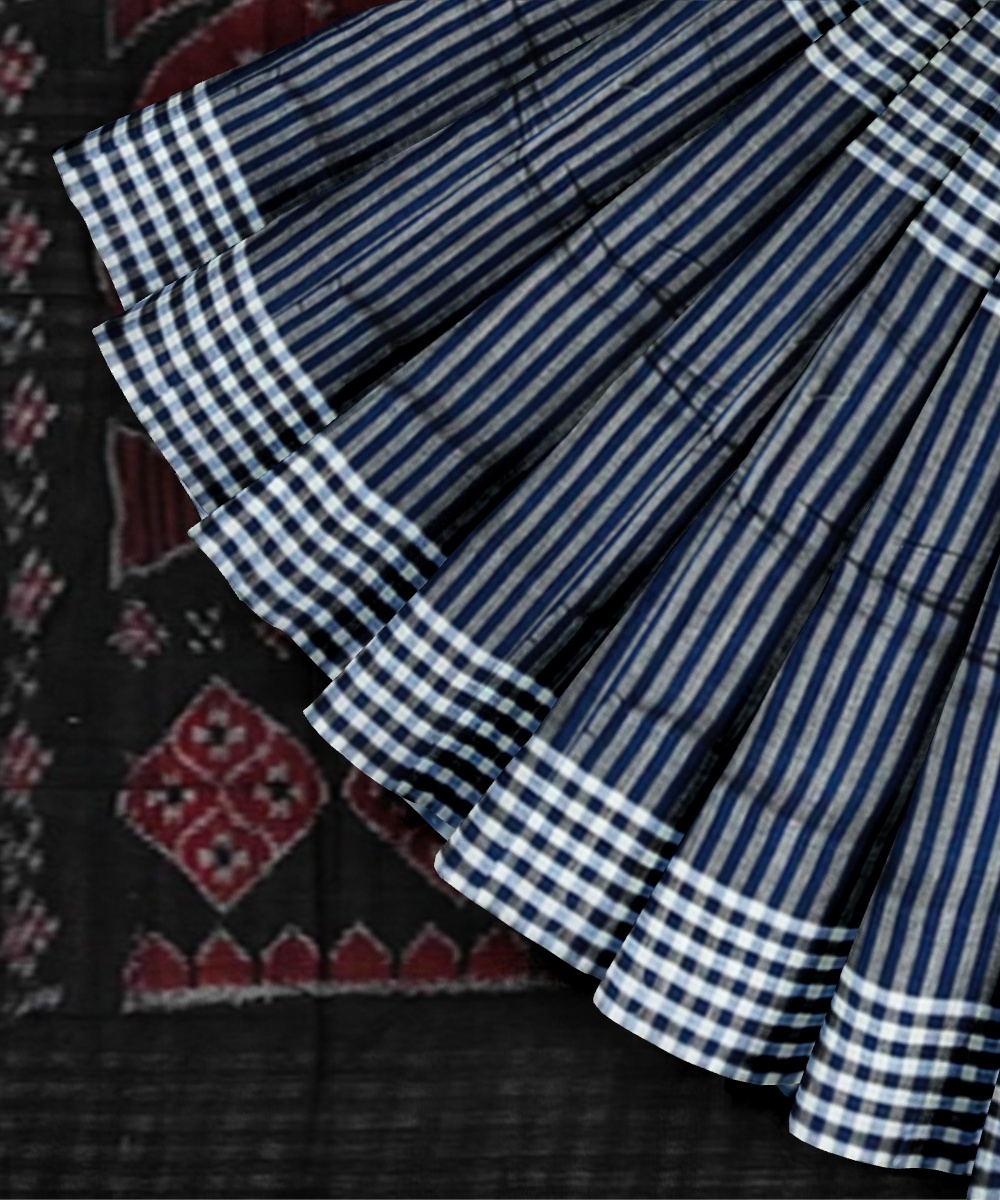 Blue Black Sambalpuri Handwoven Single Ikat Cotton Saree Image 3