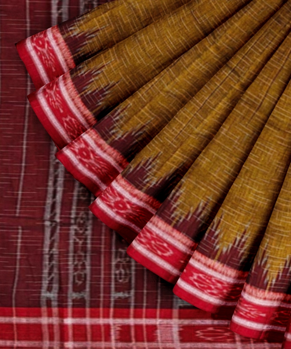 Rust Maroon Sambalpuri Handwoven Single Ikat Cotton Saree Image 2