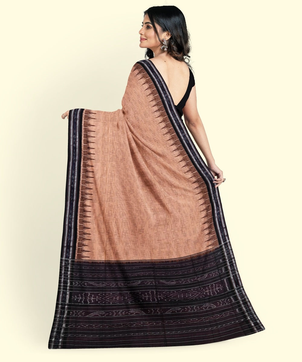 Beige Black Sambalpuri Handwoven Single Ikat Cotton Saree Image 4