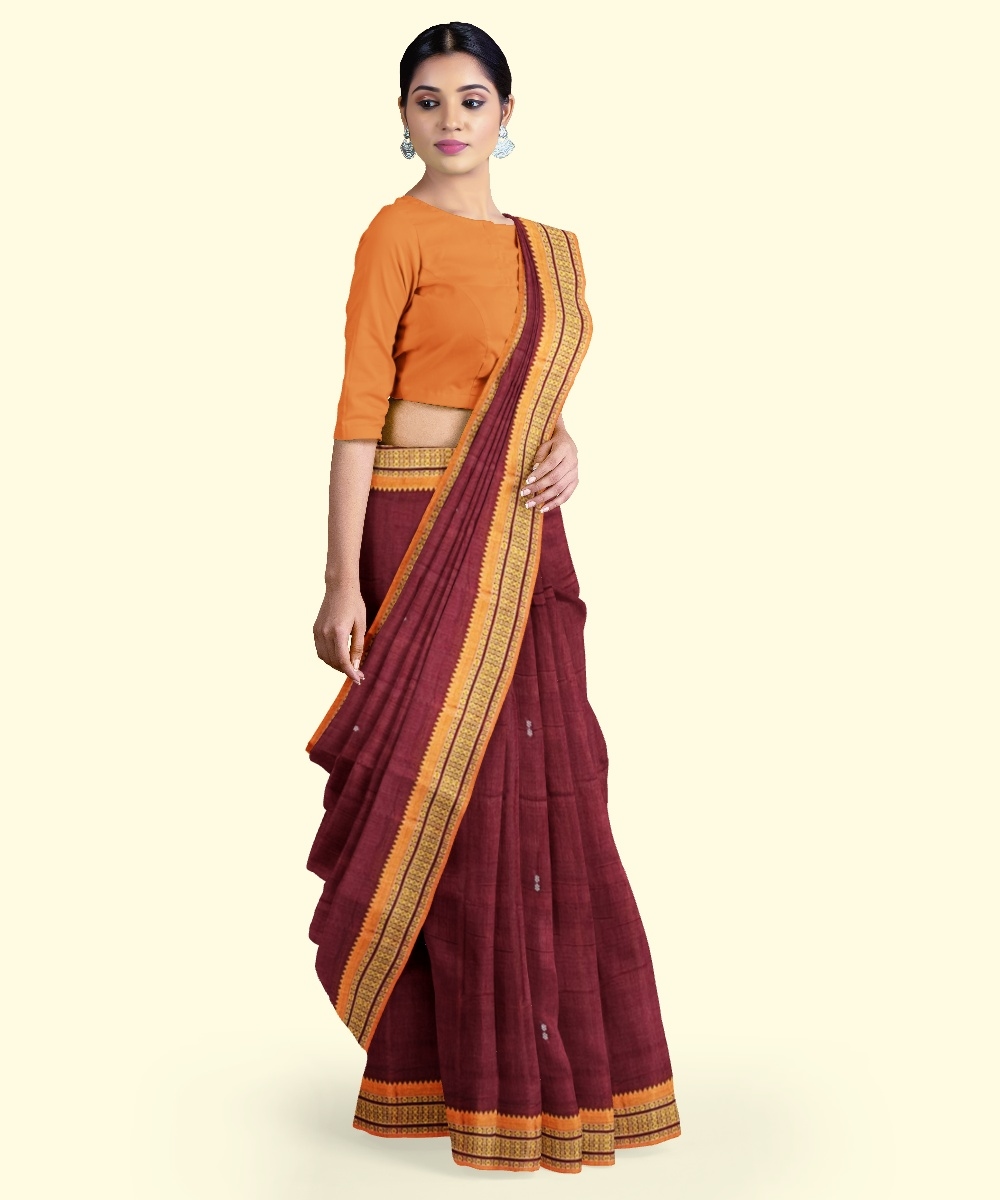 Red Yellow Sambalpuri Handwoven Single Ikat Cotton Saree Image 2