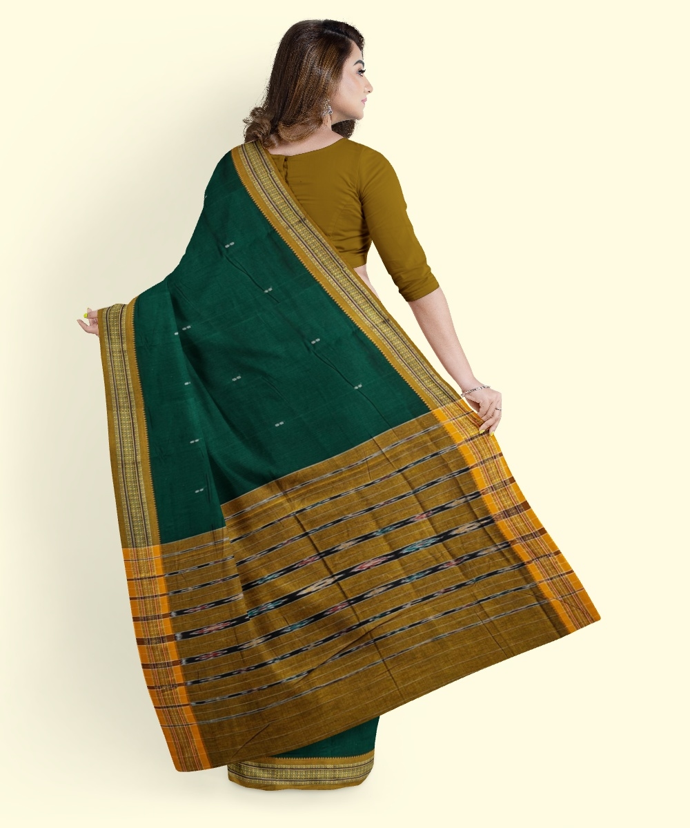 Green Yellow Sambalpuri Handwoven Single Ikat Cotton Saree Image 3